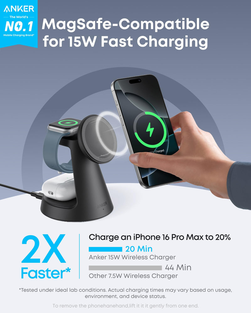 Anker - MagGo (A25M4) - 3-in-1 Wireless Charging Dock - Black