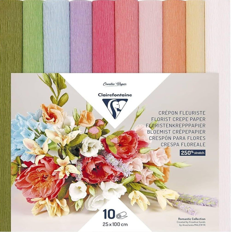 Clairefontaine - Crepe Paper, 10 rolls 25x100cm, Pastel assortment