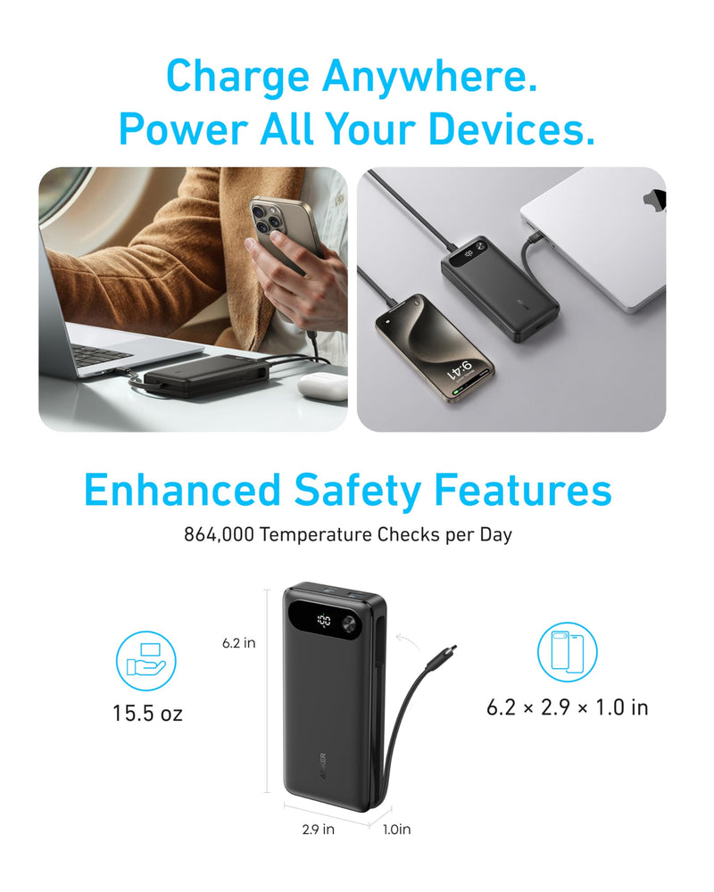 Anker - A1383 - 20,000mAh 87W Power Bank with Built-In USB-C - Black