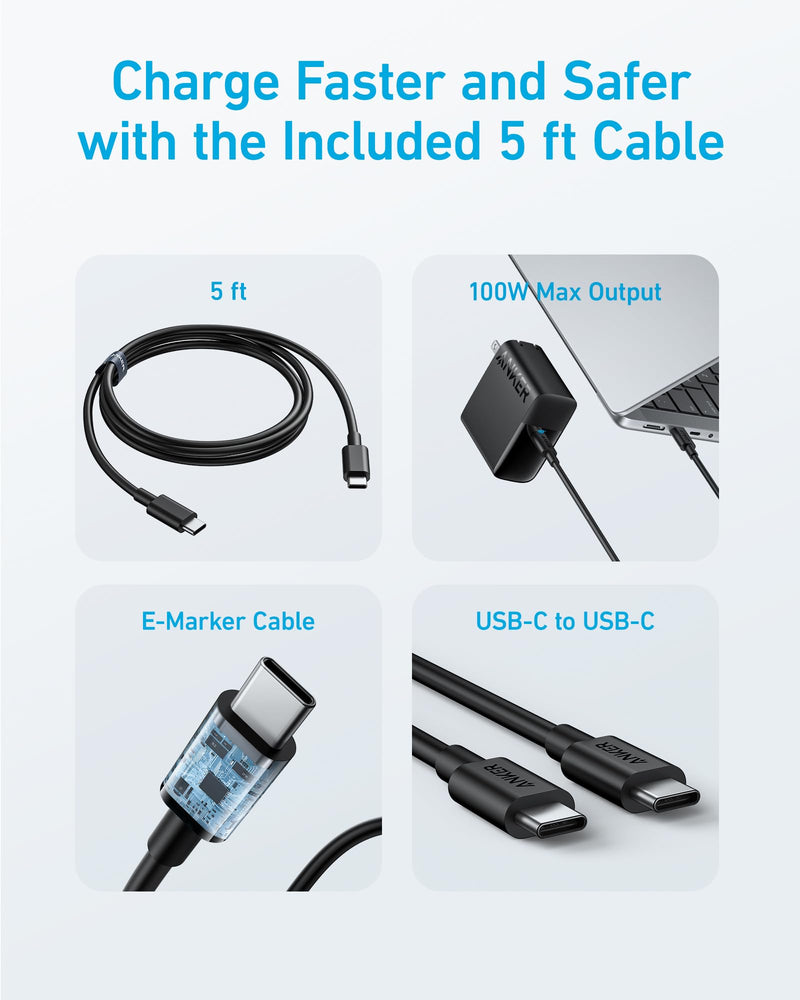 Anker - 317 (A2672) - 100W USB-C Wall Charger with Cable - Black