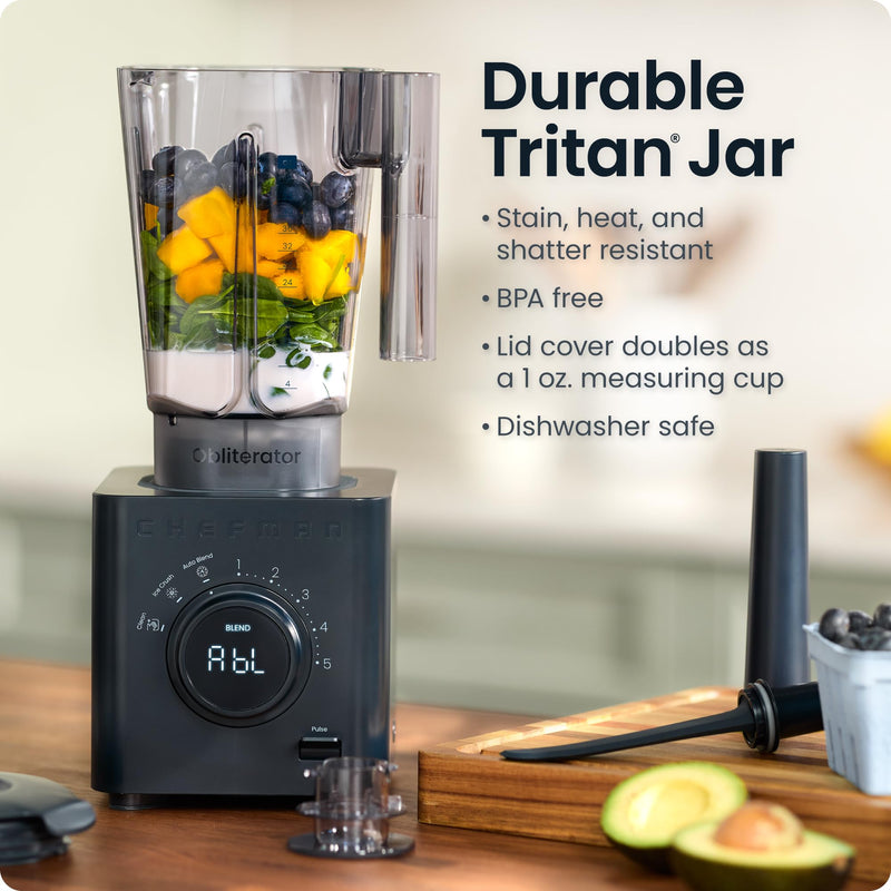 Chefman Obliterator 48 oz Blender with Tamper, Midnight