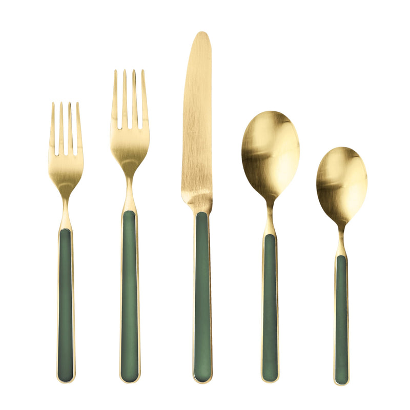 Mepra – Fantasia Ice Gold Forest Green – 5-Piece Flatware Set