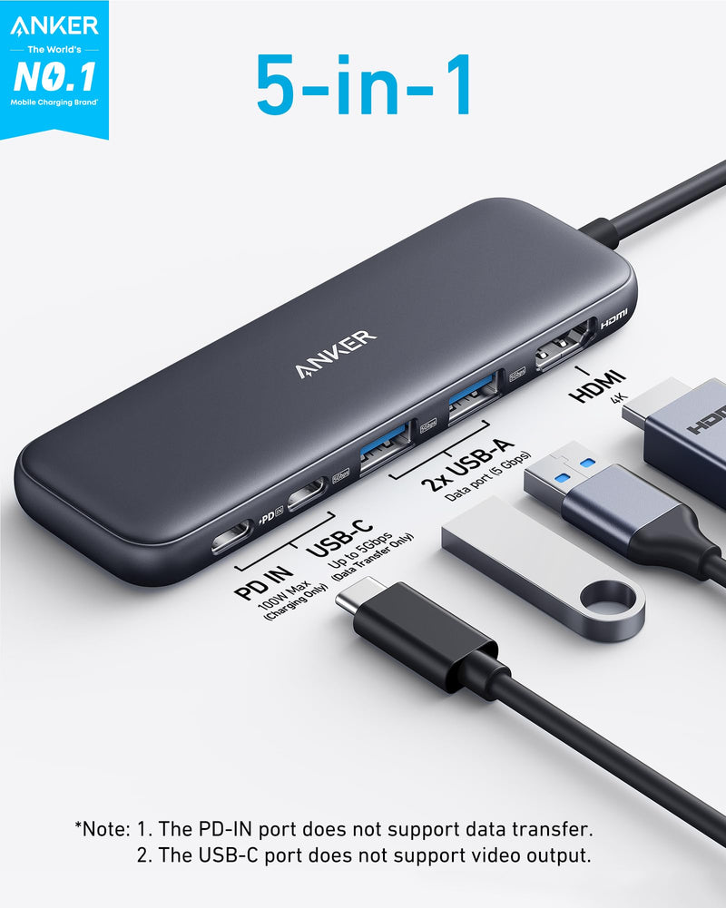 Anker - 332 (A8355) - 5-in-1 USB-C Hub - Black