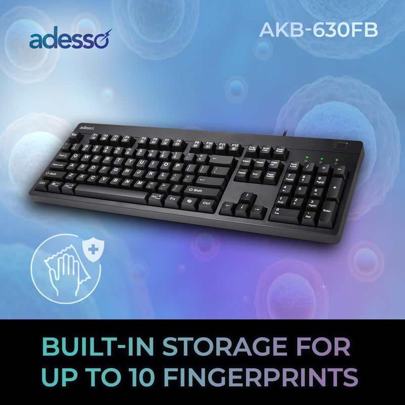 Adesso - Keyboard Wired EasyTouch with Finger Print Reader - TCC Compliant