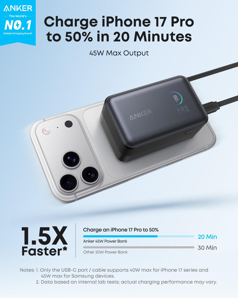 Anker - Nano (A1638) - 10,000mAh 45W Power Bank with Retractable USB-C - Black