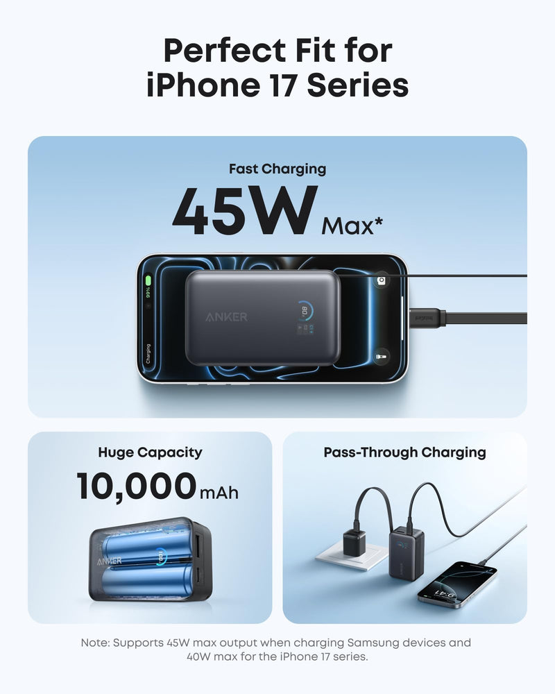 Anker - Nano (A1638) - 10,000mAh 45W Power Bank with Retractable USB-C - Black
