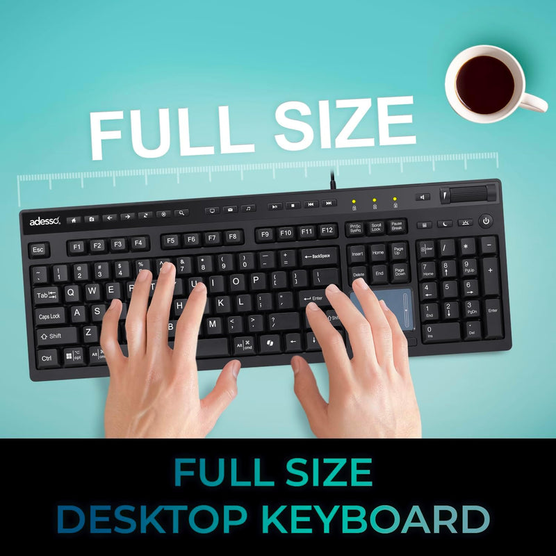 Adesso - Keyboard Wired EasyTouch CoPilot AI Hotkey Multi OS USB with Touchpad - Black
