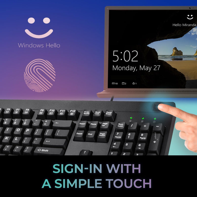 Adesso - Keyboard Wired EasyTouch with Finger Print Reader - TCC Compliant