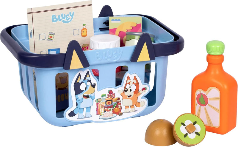 Bluey Shopping Basket, 9 Grocery Accessories, Toddler Pretend Play