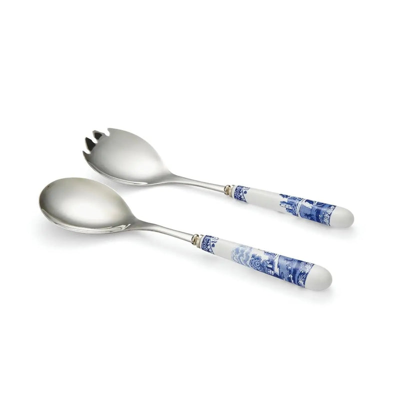 Spode - Blue Italian - Salad Servers (Ceramic Handle) | 10 in