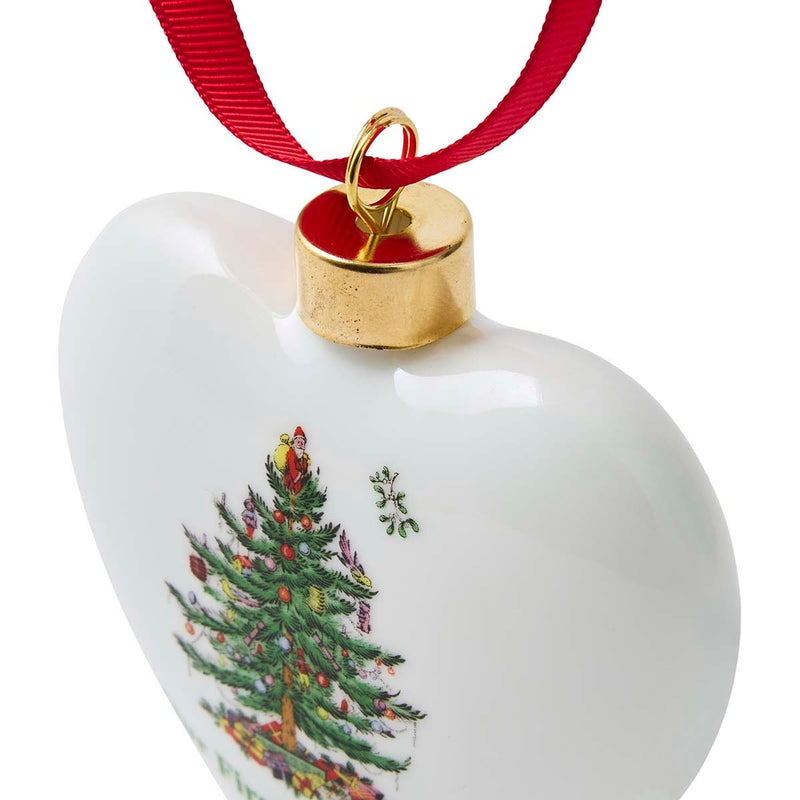 Spode Christmas Tree design detail on 2026 heart ornament