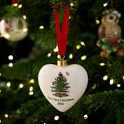 Spode Christmas Tree 2026 heart ornament on a Christmas tree