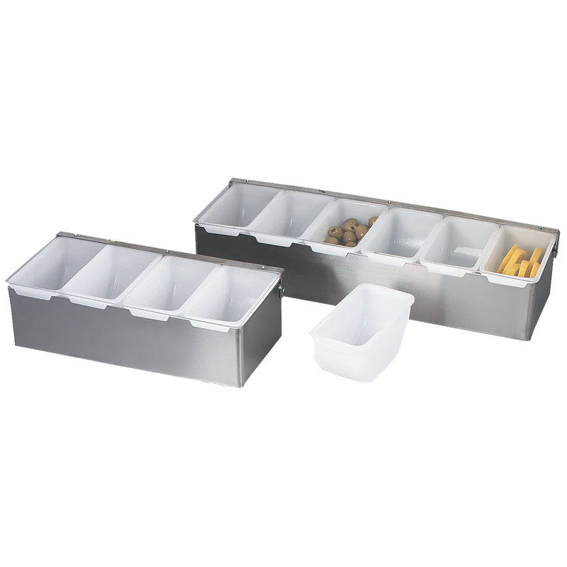 Browne - Bar Caddy - 6 - Condiment Tray - with Clear Plastic Lid - 17.8x5.5x3.5" / 45.2x14x8.9 cm