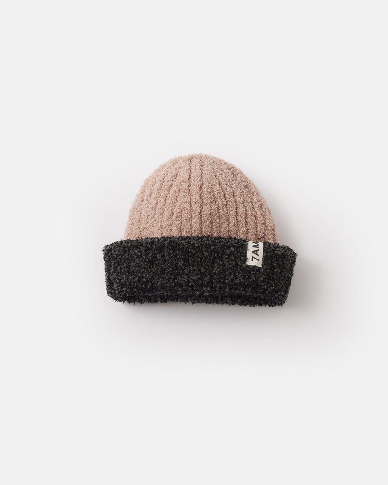 7AM - 2 - Tone Ribbed Beanie - Fuzzy