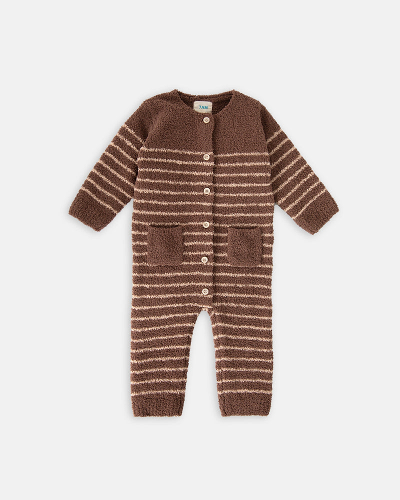 7AM - Long Sleeve Striped Jumpsuit - Fuzzy