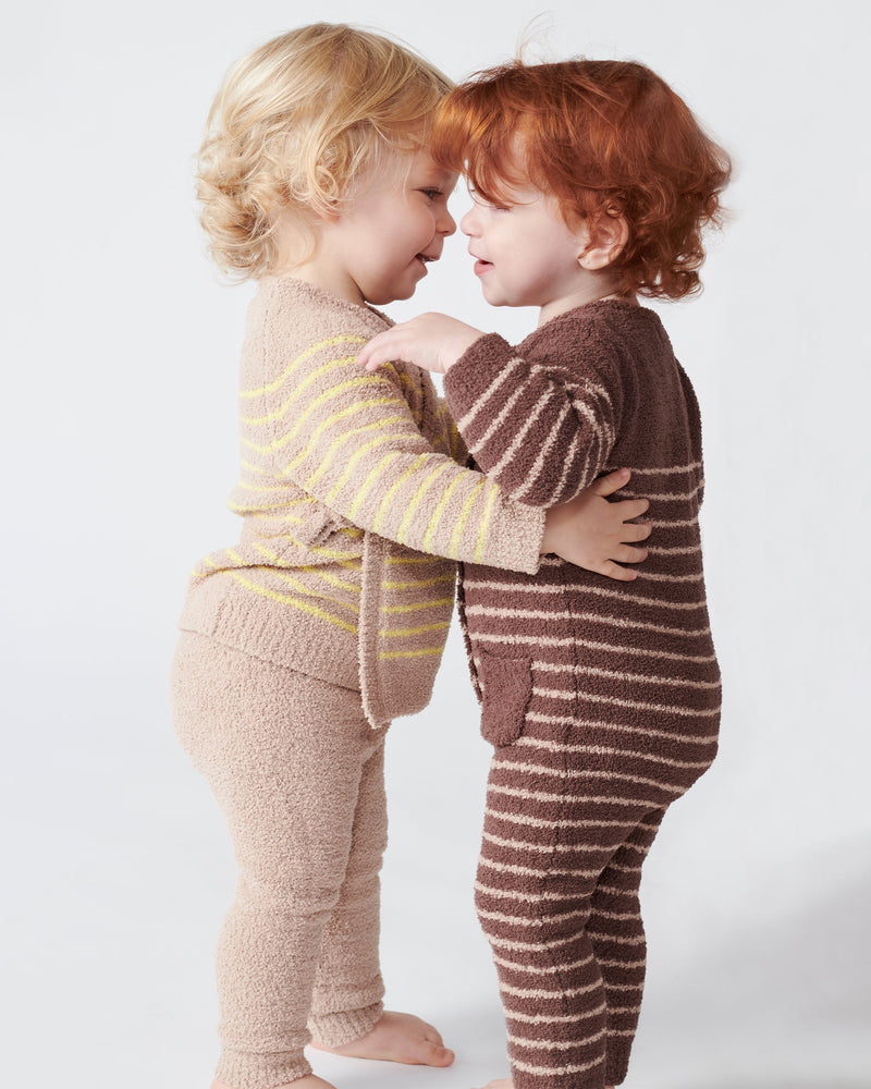 7AM - Long Sleeve Striped Jumpsuit - Fuzzy