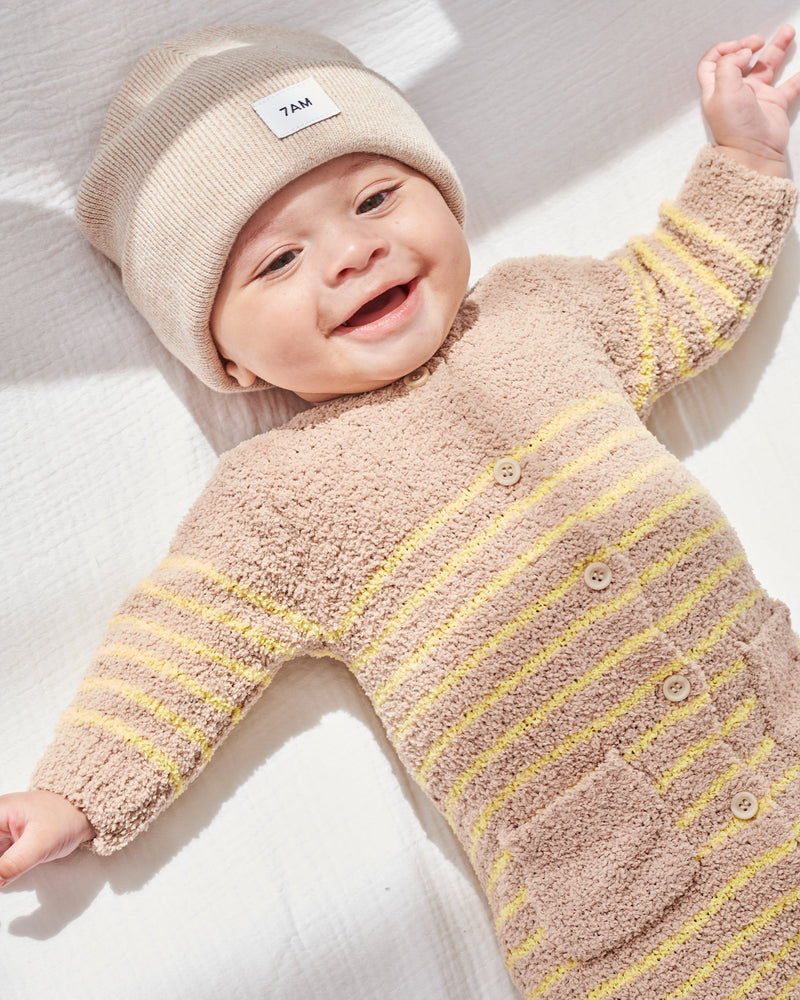 7AM - Long Sleeve Striped Jumpsuit - Fuzzy