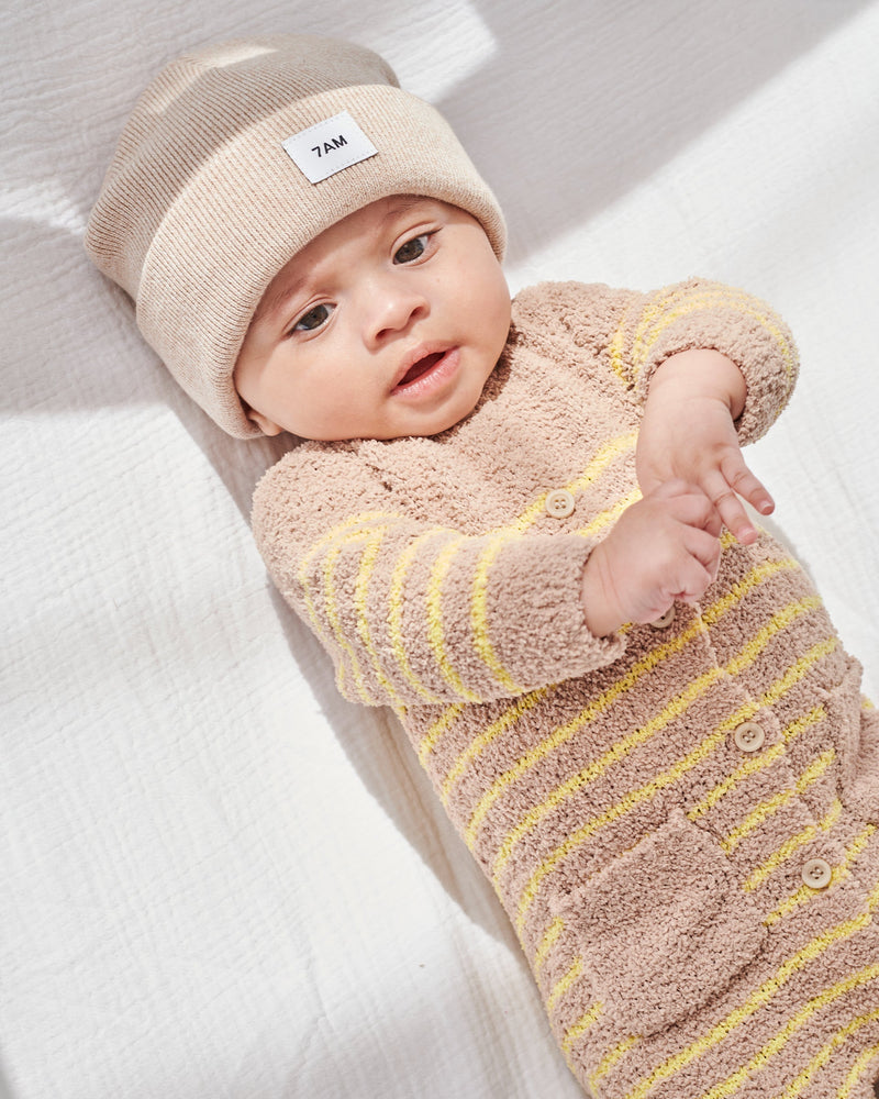 7AM - Long Sleeve Striped Jumpsuit - Fuzzy