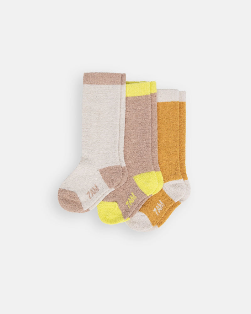 7AM - Long Socks Solid - Fuzzy - 3 pack - Ecru, Pecan, Amber - 12-24M