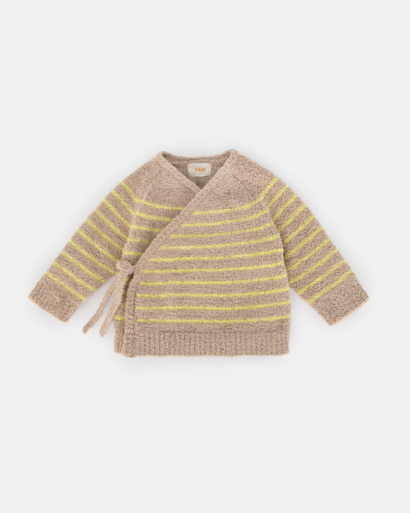 7AM - Wrap Top - Fuzzy - Pecan, Chartreuse - 6-9M