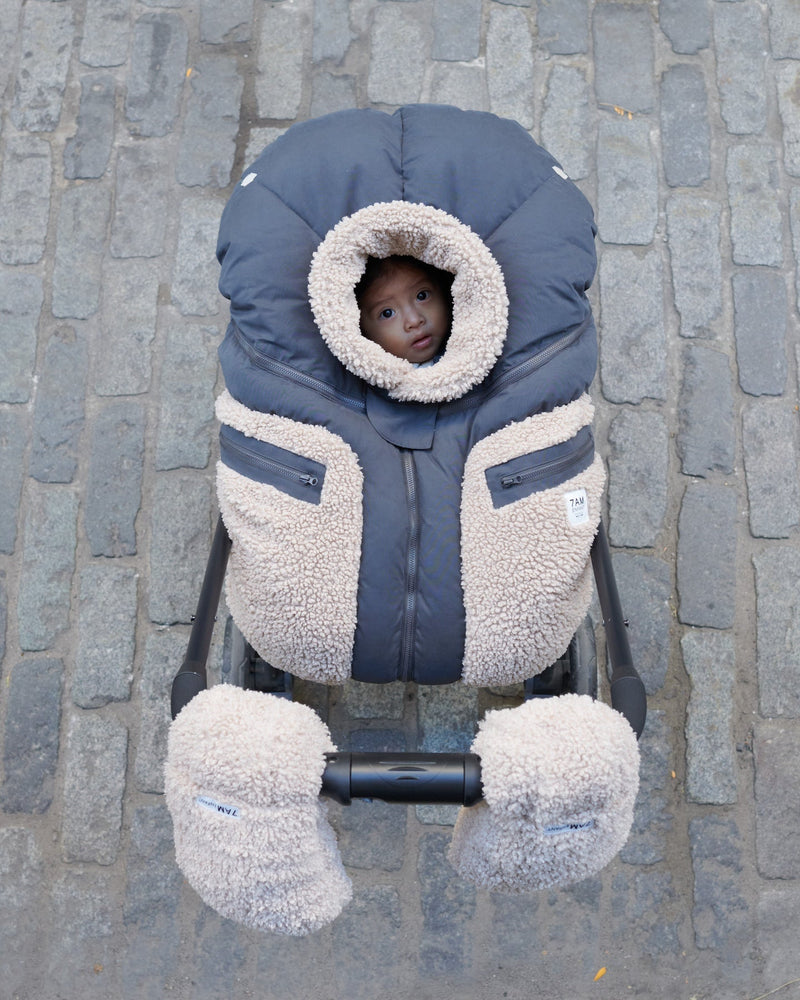 7AM - Car Seat Cocoon - Teddy Applique - Applique Oatmeal - 0-12M