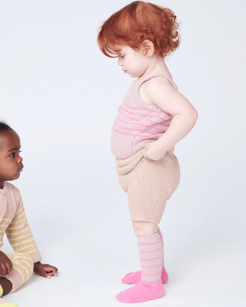 7AM - Long Socks Solid - Fuzzy - 3 pack - Choco & Pecan, Ash Rose & Vivid Pink, Gris & Bright Cyan - 2-4T