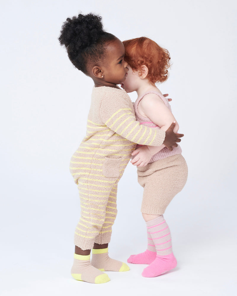 7AM - Long Socks Solid - Fuzzy - 3 pack - Choco & Pecan, Ash Rose & Vivid Pink, Gris & Bright Cyan - 2-4T
