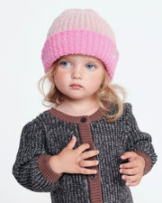 7AM - 2 - Tone Ribbed Beanie - Fuzzy Mother & Baby Ash Rose / Vivid Pink 0 - 6M