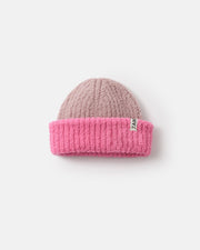 7AM - 2 - Tone Ribbed Beanie - Fuzzy Mother & Baby Ash Rose / Vivid Pink 0 - 6M