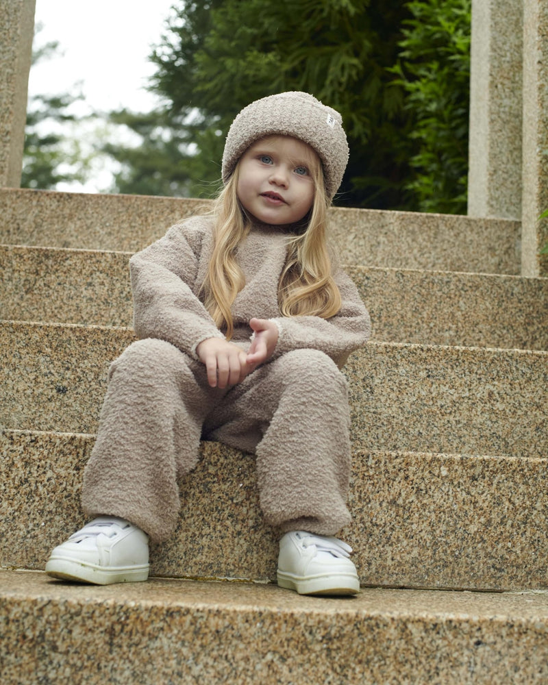 7AM - 2 - Tone Ribbed Beanie - Fuzzy Mother & Baby Ecru / Pecan 0 - 6M
