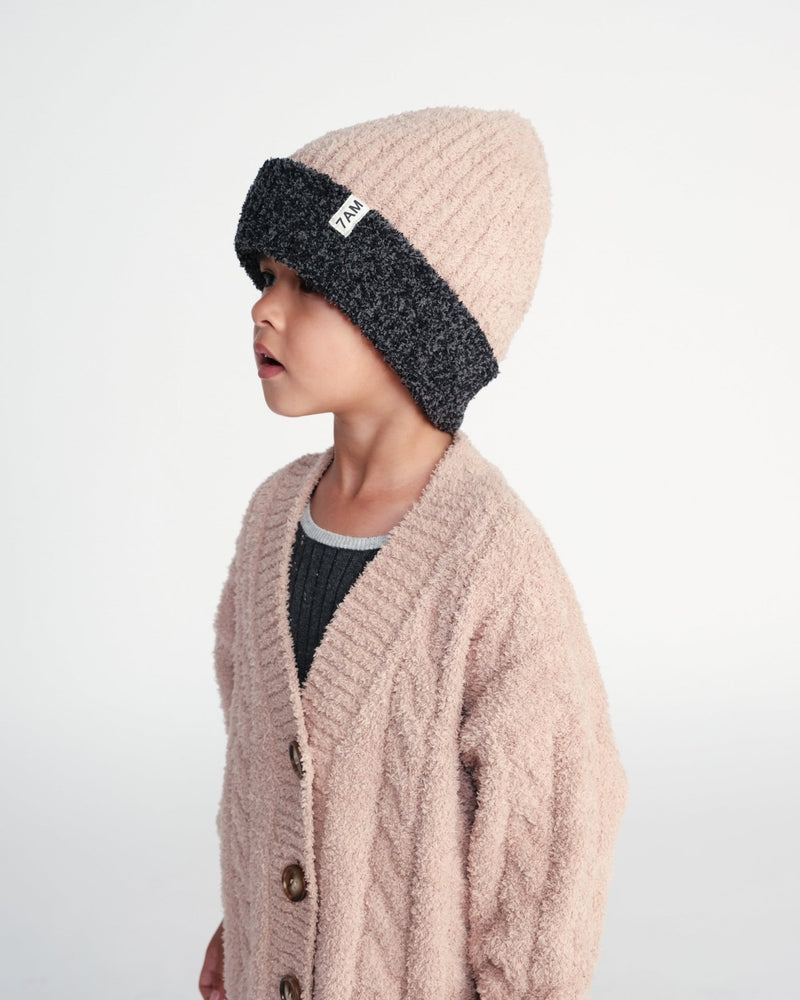 7AM - 2 - Tone Ribbed Beanie - Fuzzy Mother & Baby Ecru / Pecan 0 - 6M