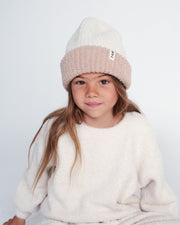 7AM - 2 - Tone Ribbed Beanie - Fuzzy Mother & Baby Ecru / Pecan 0 - 6M