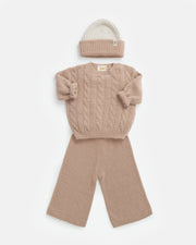 7AM - 2 - Tone Ribbed Beanie - Fuzzy Mother & Baby Ecru / Pecan 0 - 6M