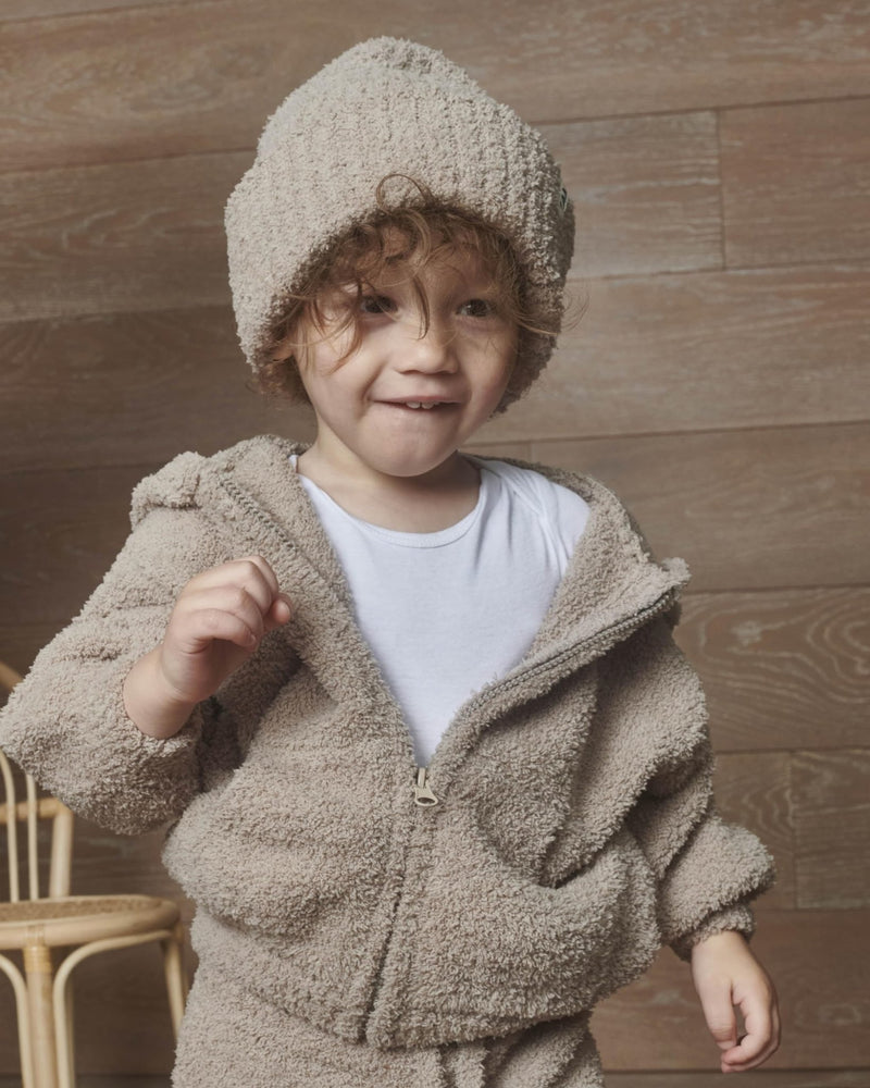 7AM - 2 - Tone Ribbed Beanie - Fuzzy Mother & Baby Ecru / Pecan 0 - 6M