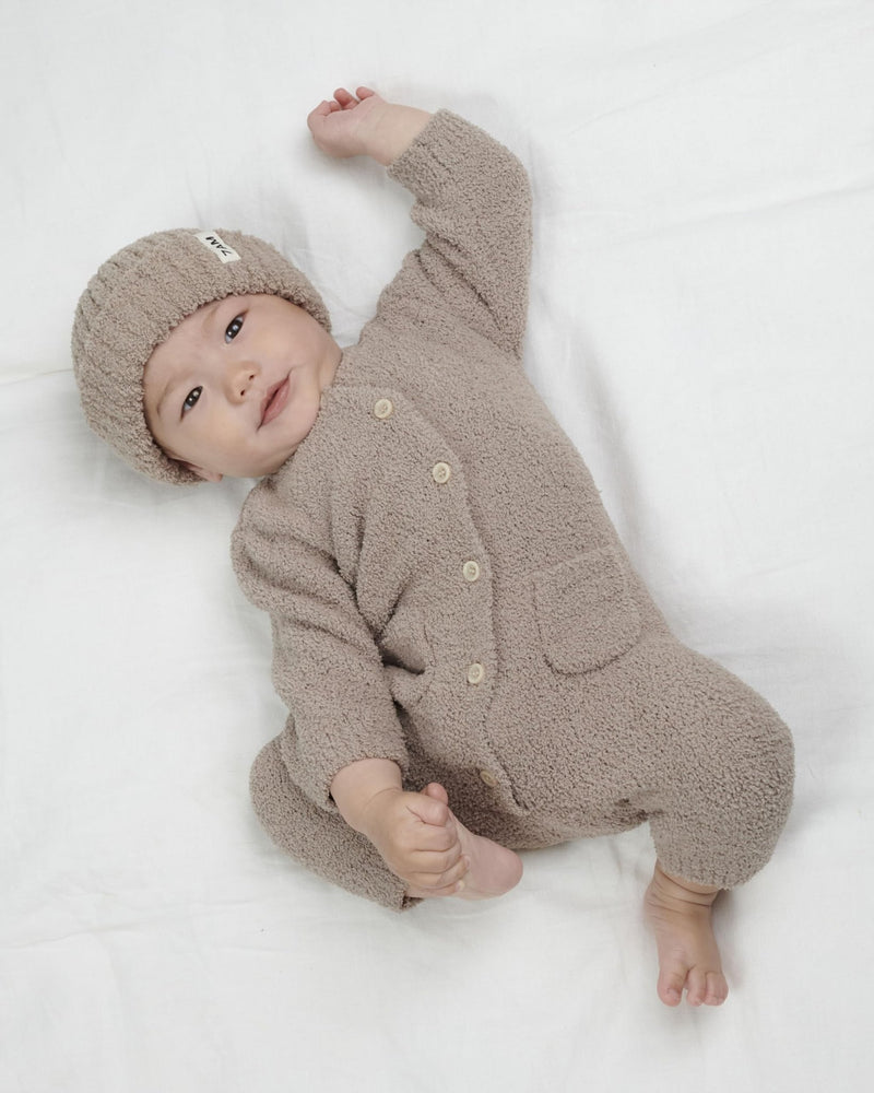 7AM - 2 - Tone Ribbed Beanie - Fuzzy Mother & Baby Ecru / Pecan 0 - 6M
