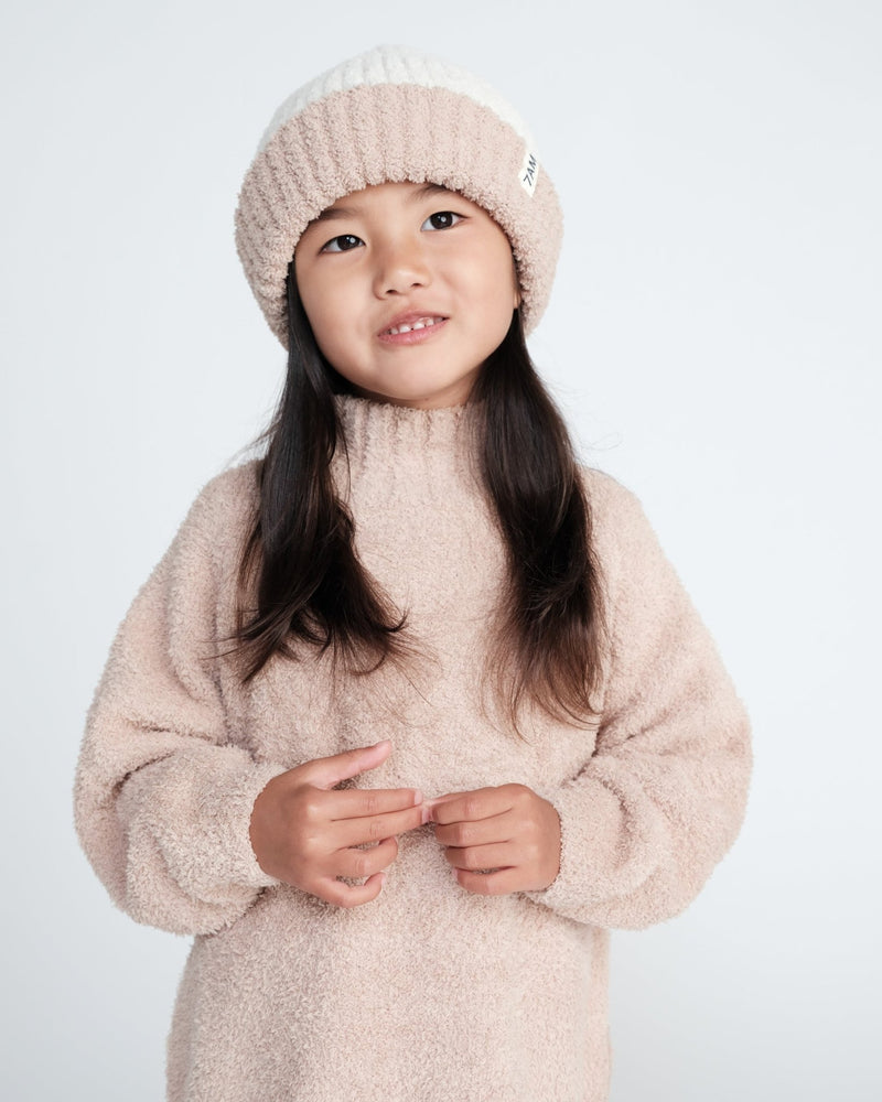 7AM - 2 - Tone Ribbed Beanie - Fuzzy Mother & Baby Ecru / Pecan 0 - 6M