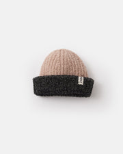 7AM - 2 - Tone Ribbed Beanie - Fuzzy Mother & Baby Pecan / Black Melange 0 - 6M