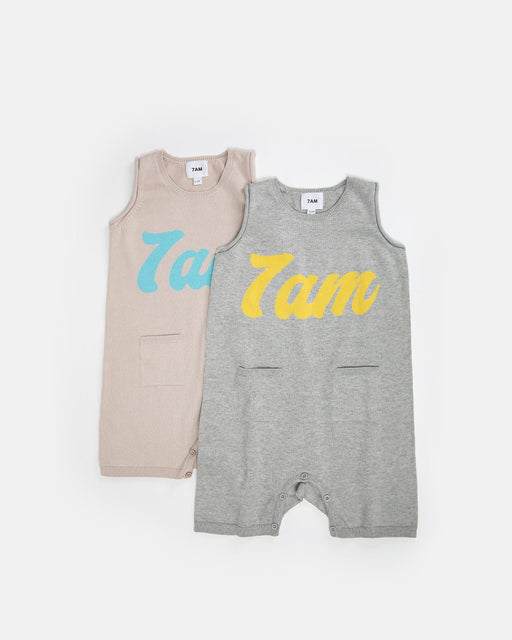 7AM - 7AM Logo Boxy Romper | Classic Boxy Infant Romper with Signature Logo Mother & Baby Oat 6 - 12M