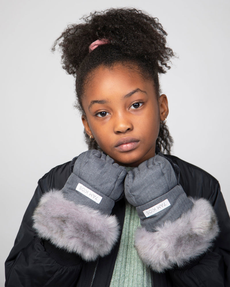 7AM - Kids Scooter Warmmuffs - Tundra - Heather Grey Dark Faux Fur - 2-4T