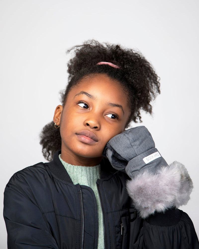 7AM - Kids Scooter Warmmuffs - Tundra - Heather Grey Dark Faux Fur - 2-4T