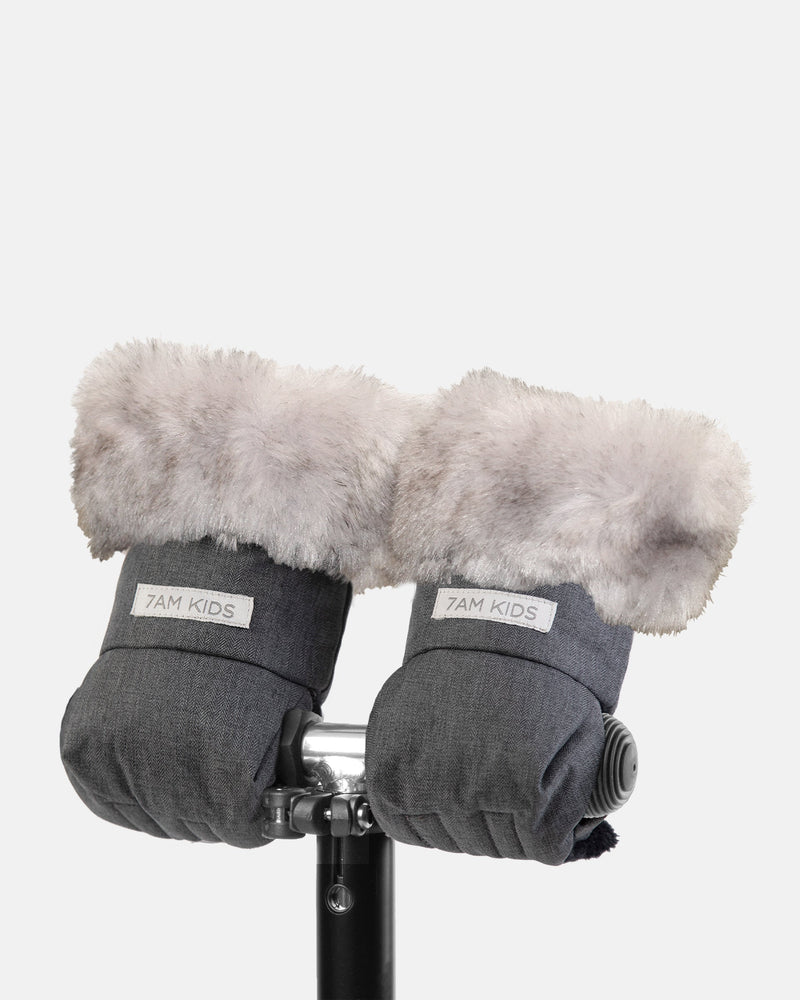 7AM - Kids Scooter Warmmuffs - Tundra - Heather Grey Dark Faux Fur - 2-4T