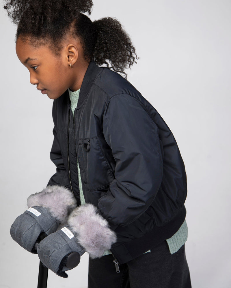 7AM - Kids Scooter Warmmuffs - Tundra - Heather Grey Dark Faux Fur - 2-4T
