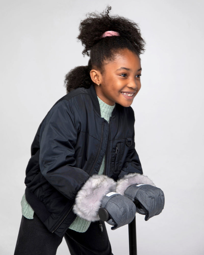 7AM - Kids Scooter Warmmuffs - Tundra - Heather Grey Dark Faux Fur - 2-4T
