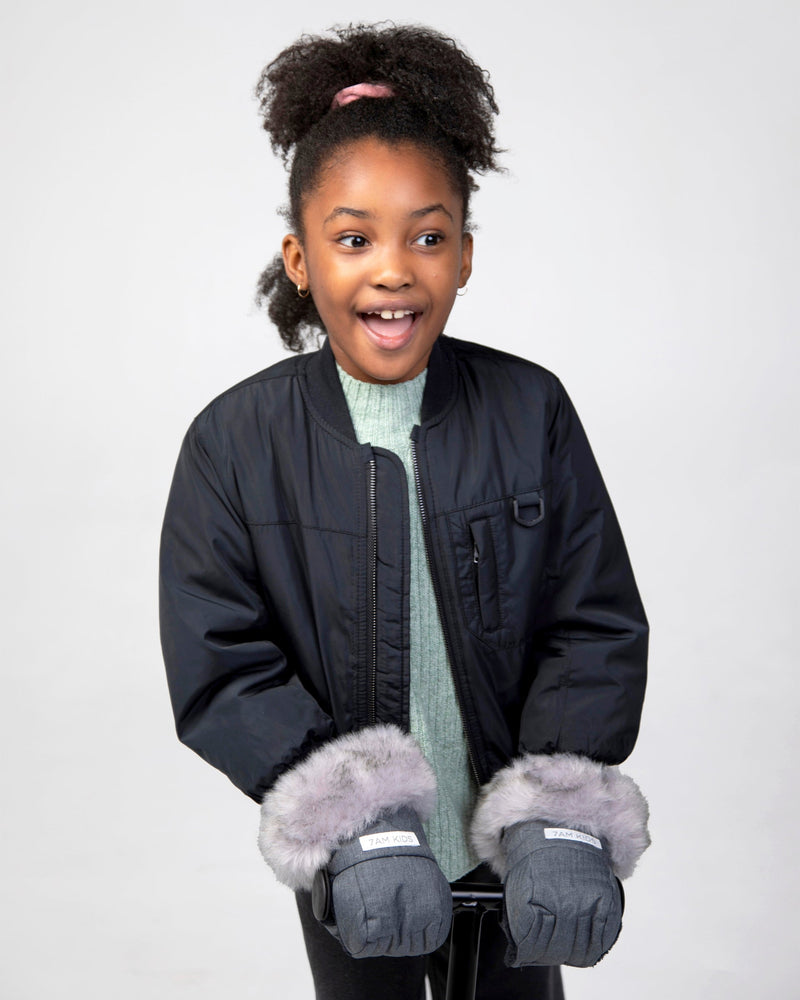 7AM - Kids Scooter Warmmuffs - Tundra - Heather Grey Dark Faux Fur - 2-4T