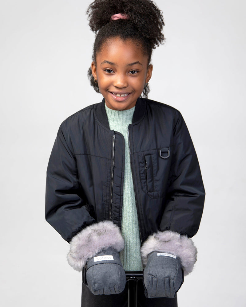 7AM - Kids Scooter Warmmuffs - Tundra - Heather Grey Dark Faux Fur - 2-4T