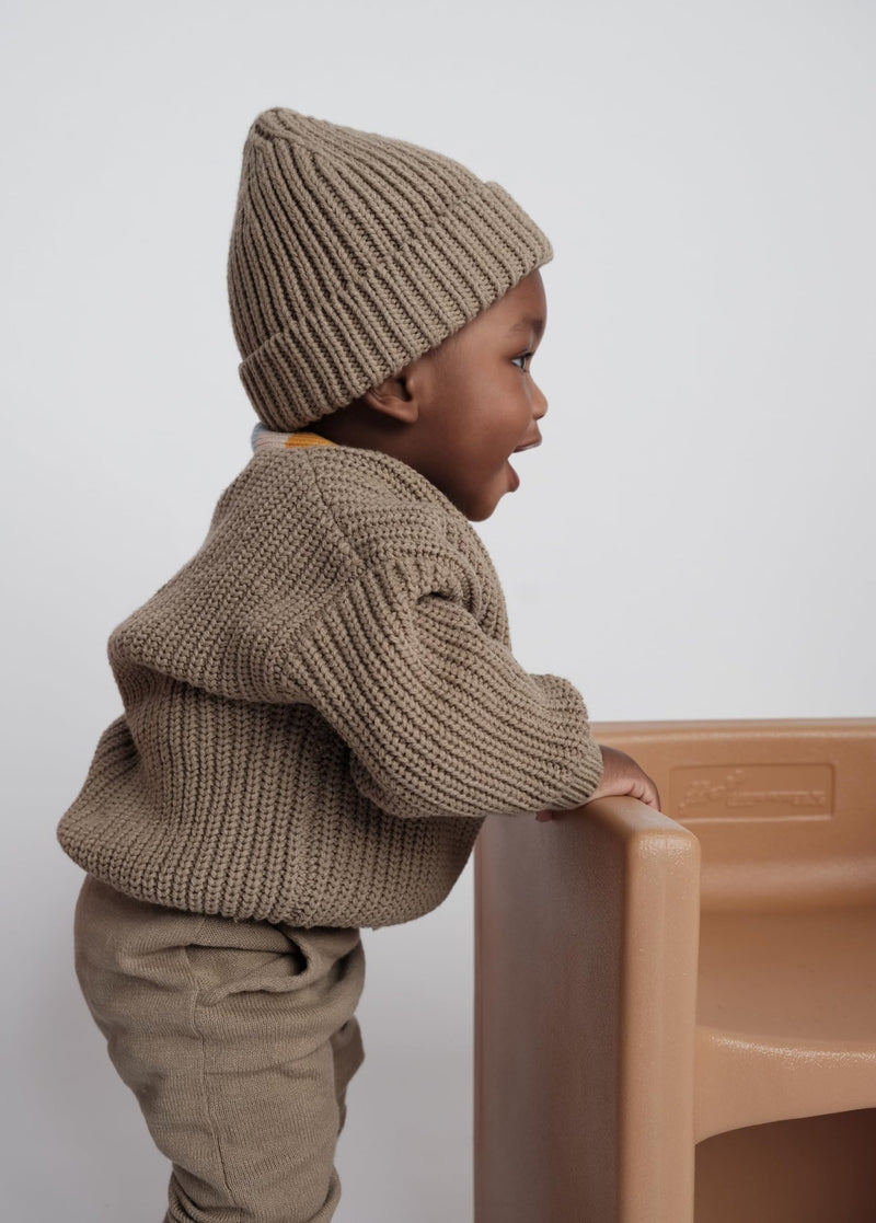 7AM - Beanie - Chunky Mother & Baby Ash Rose 0 - 6M