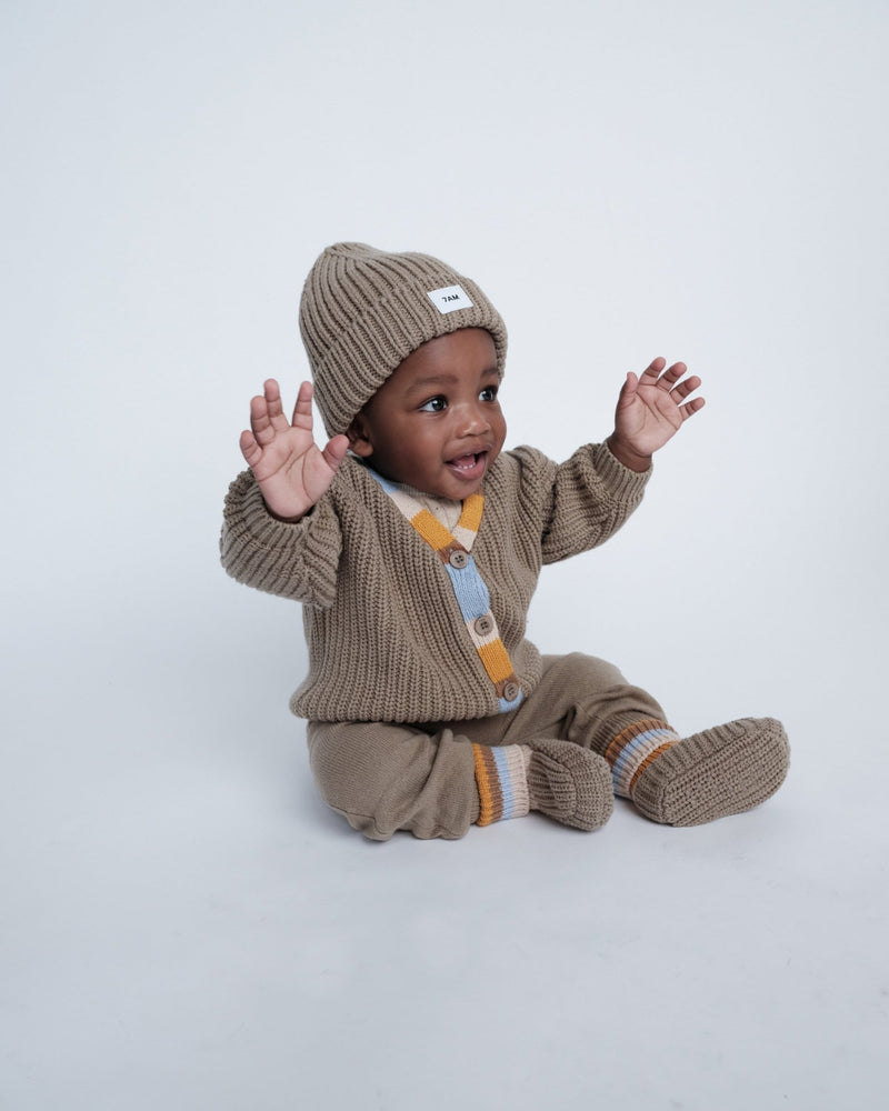 7AM - Beanie - Chunky Mother & Baby Ash Rose 0 - 6M