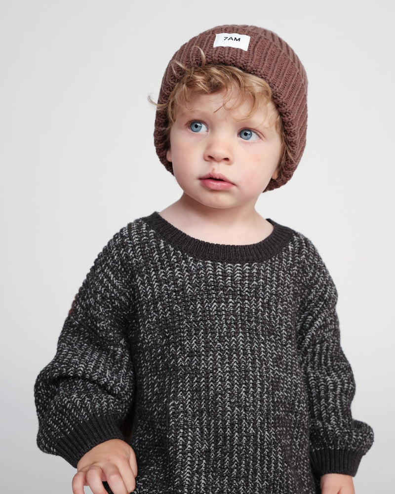 7AM - Beanie - Chunky Mother & Baby Ash Rose 0 - 6M