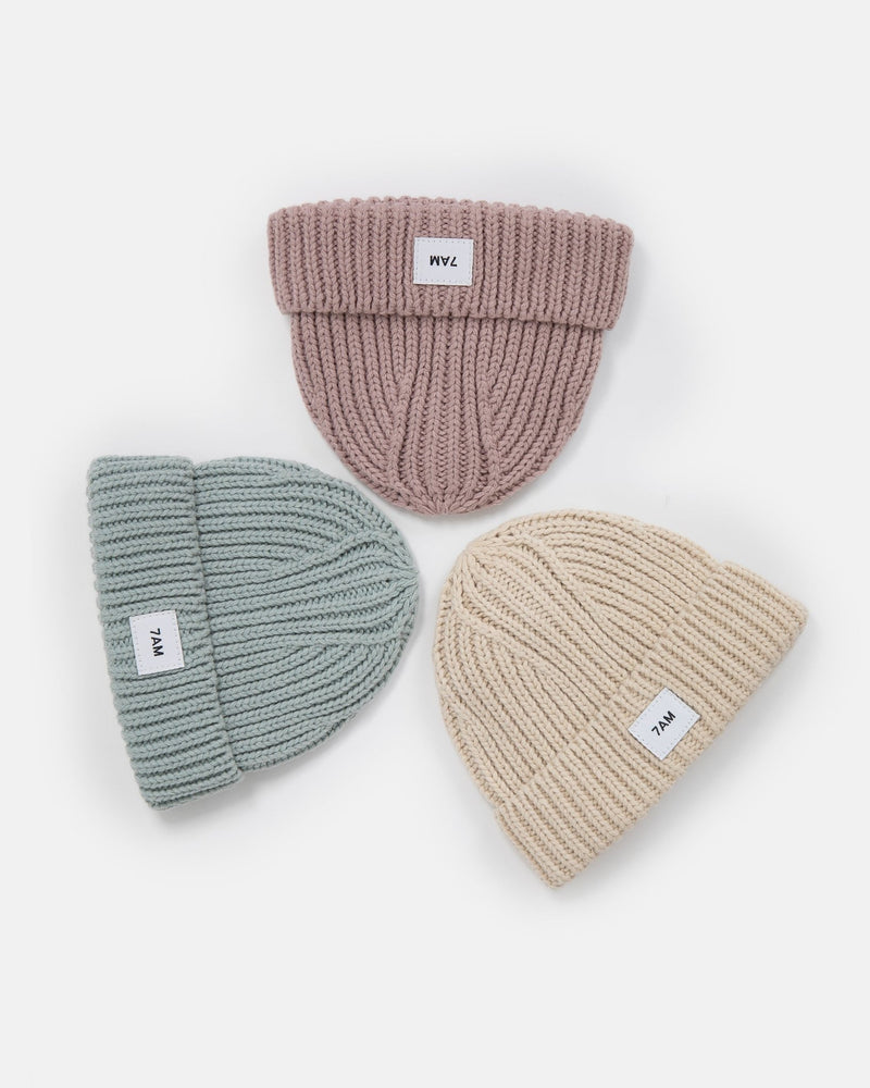 7AM - Beanie - Chunky Mother & Baby Ash Rose 0 - 6M