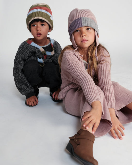 7AM - Beanie Flap Chunky | Baby and Kids Winter Beanie Collection for Cold Weather Ash Rose Multicolor One Size Kids